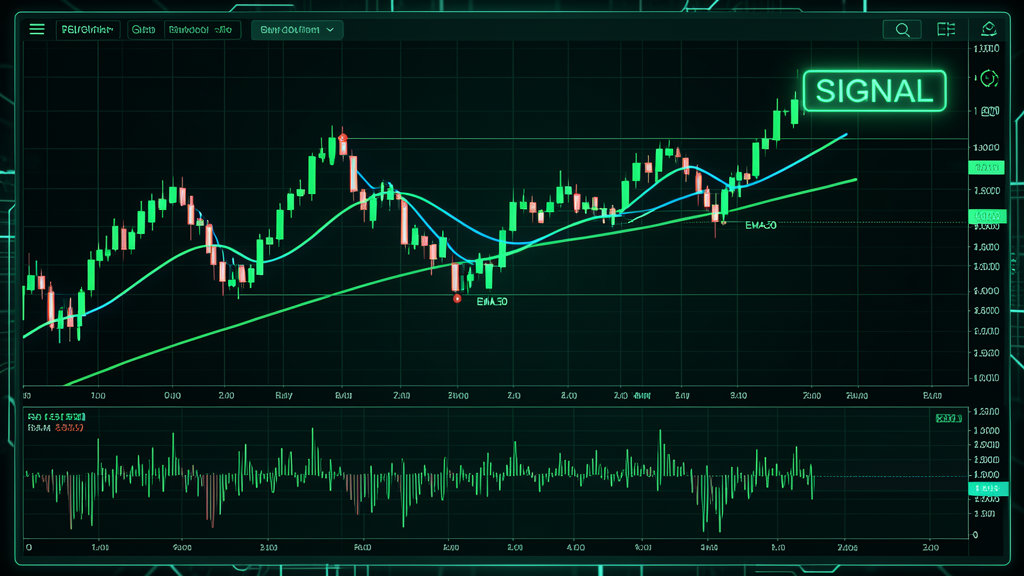 Moving average crossover and RSI confluence strategy on a forex chart showing entry and exit signals